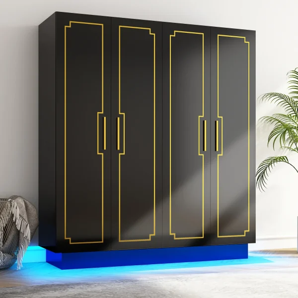 FSM 4 Door Wardrobe Armoire with Golden Line Design