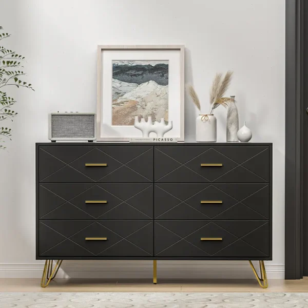 Wide Chest of Drawers with Gold Handles