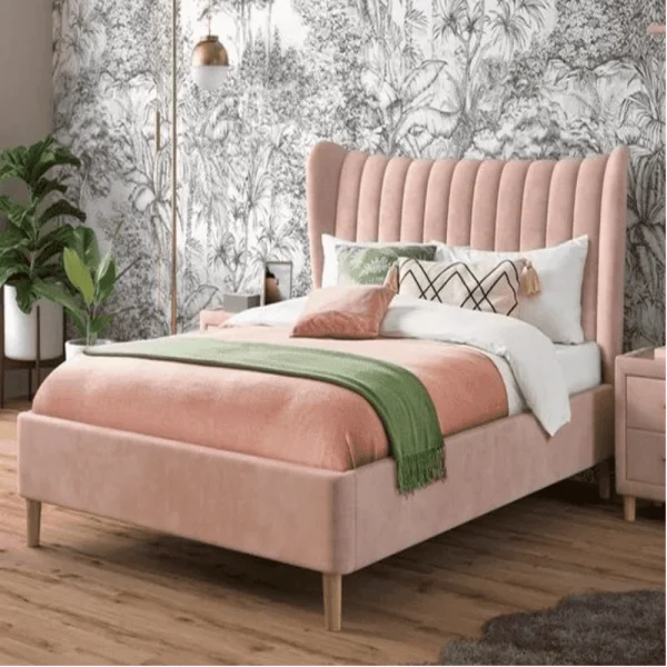 Elegance Starched Velvet Headboard Bed Frame