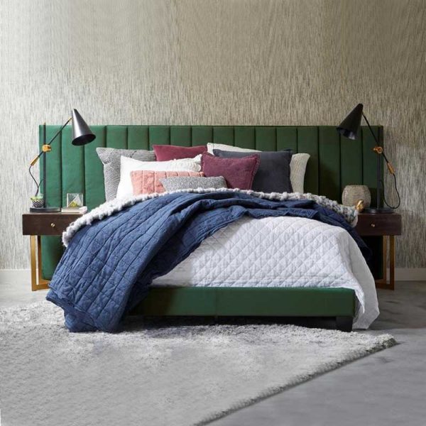 Upholstered Double Bed with Vertical Channeled line