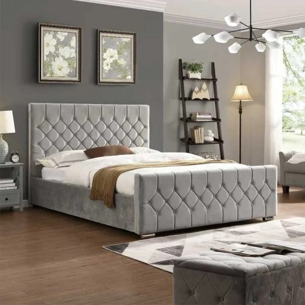 Bristol Diamonds Design Velvet Tufted Bed