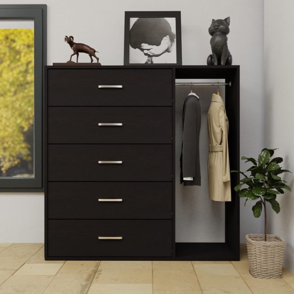 Chest of 5 Drawers with Cloth Hanger for Storage