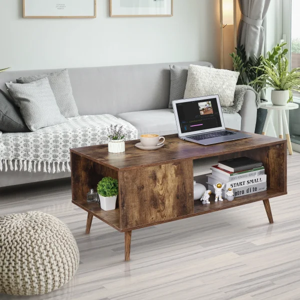 Mid Century Coffee Table with Open Storage Shelf