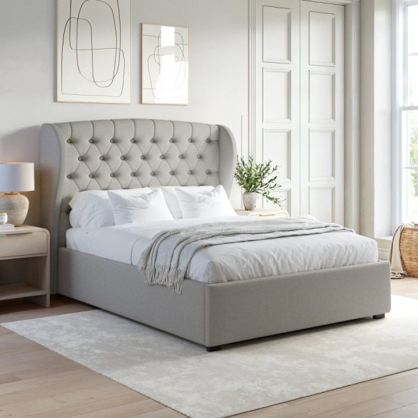 Button Tufted Linen Upholder Headboard Bed