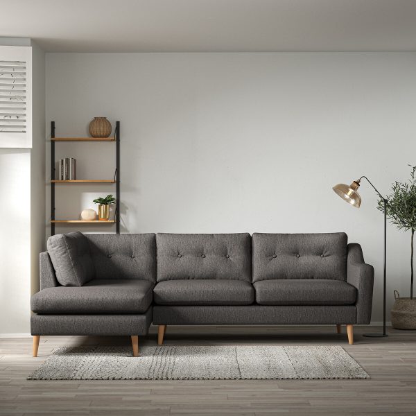 Curve Buttoned Soft linen Sofa with Chaise