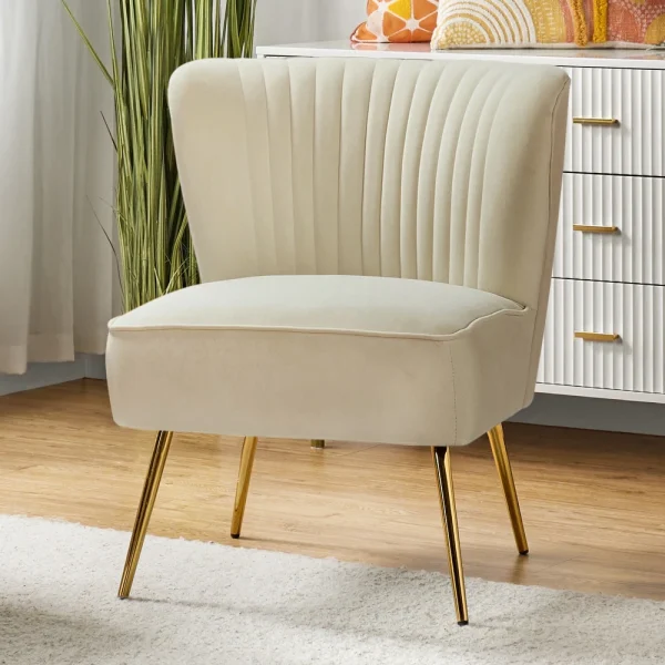 Velvet Upholstered Accent Armless with Gold Legs