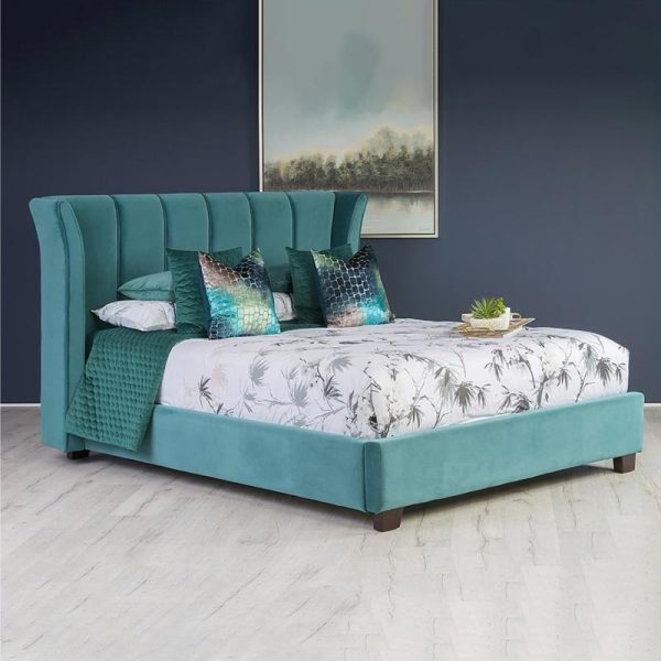 Curved Headboard Bed Velvet Upholstered