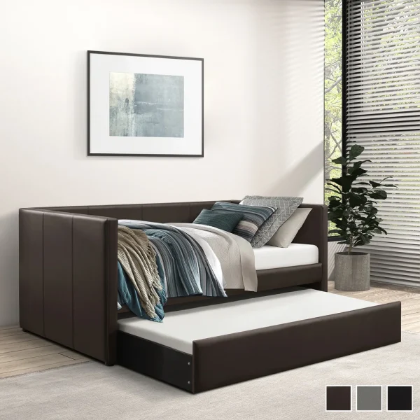 Elon Faux Leather Upholstered Daybed with Trundle