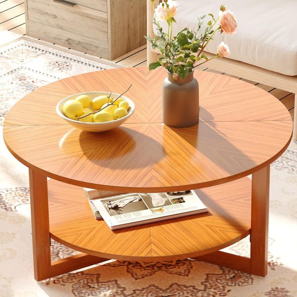 Elegant Home Decor Round Coffee Table with 2 Tire Circle