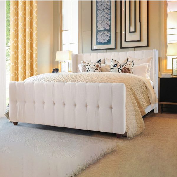 Tufted Bed with Fabric Upholstery