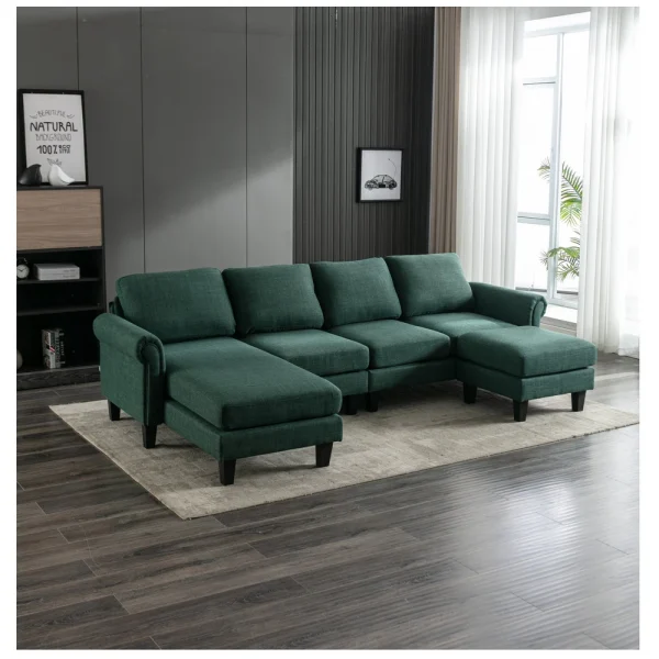 L-Shape Accent Sectional Sofa with Reversible Ottoman