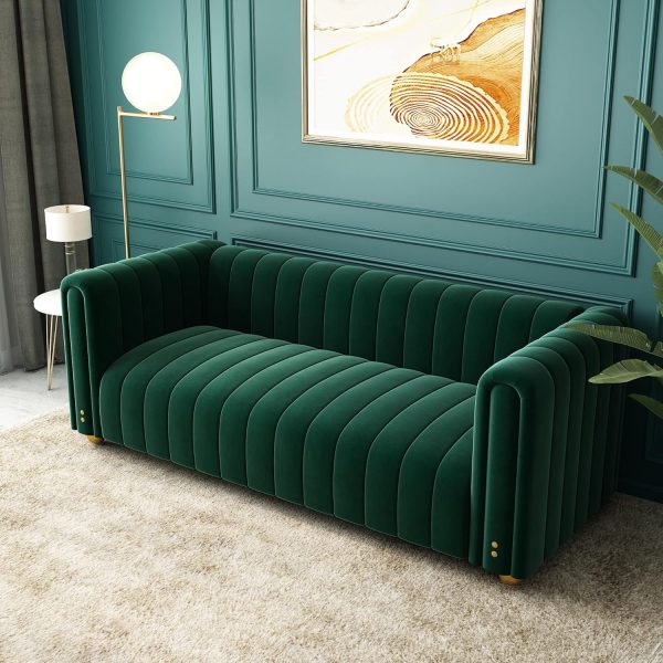 Velvet Sofa with Round Handrails