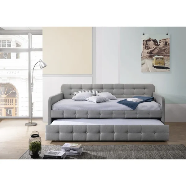 Button Tufted Upholstered Daybed with Trundle