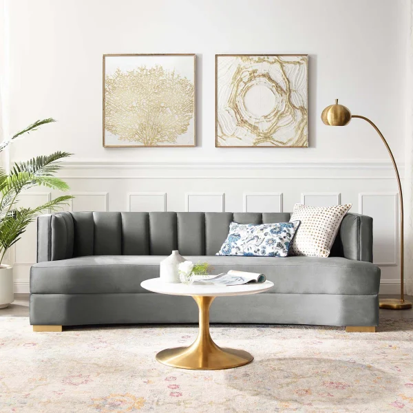 Elegance Channel Tufted Velvet Curved Sofa