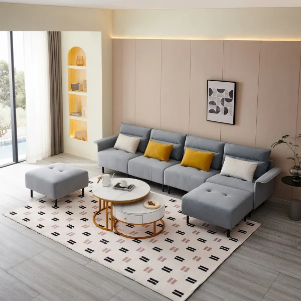 FSM L Shape Corner Sectional Sofa With Footstool