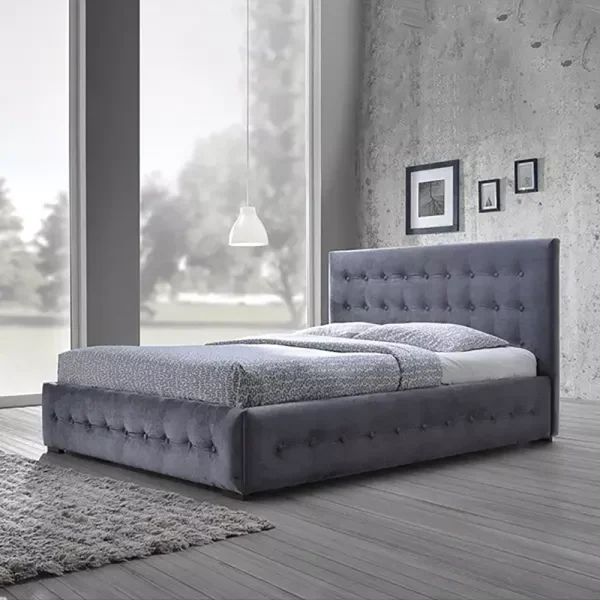 Luxury Grey Velvet Bed Engineered Wood