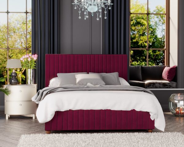 Vertical Channel Velvet Tufted Low Profile Bed