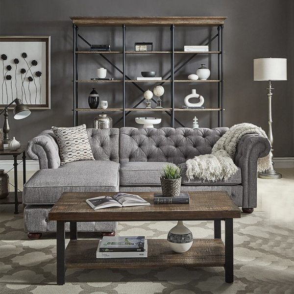 Modern Chesterfield Sofa with Tufted Scroll Arm