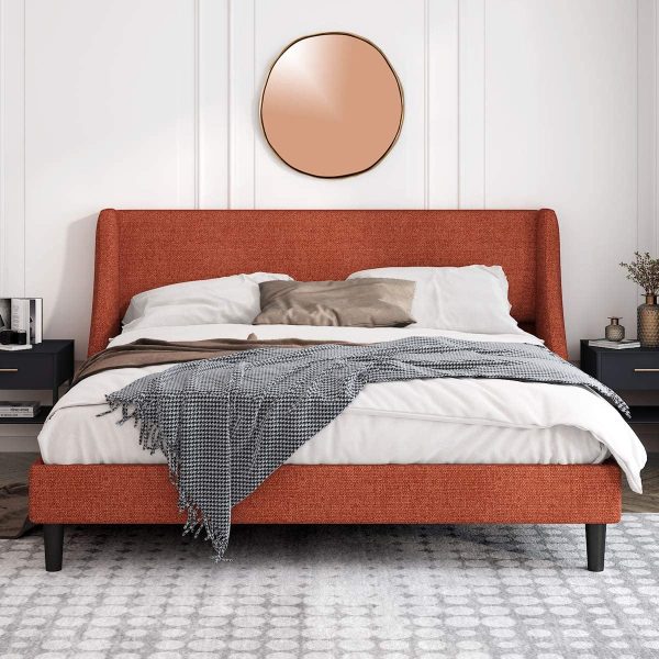 King Platform Bed Frame with Wingback Headboard