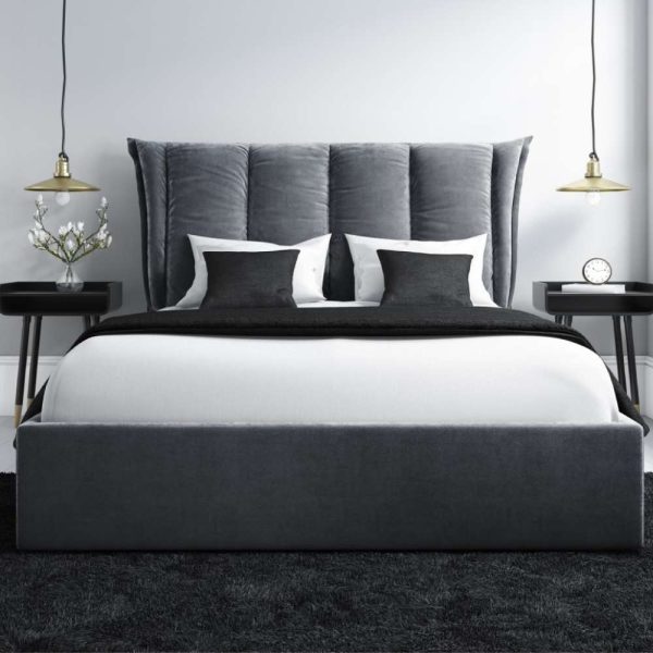 King Size Ottoman Bed in Grey Velvet