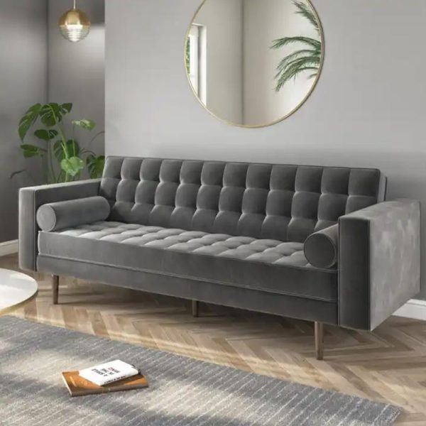 FSM Mid Century Grey Velvet Sofa Set