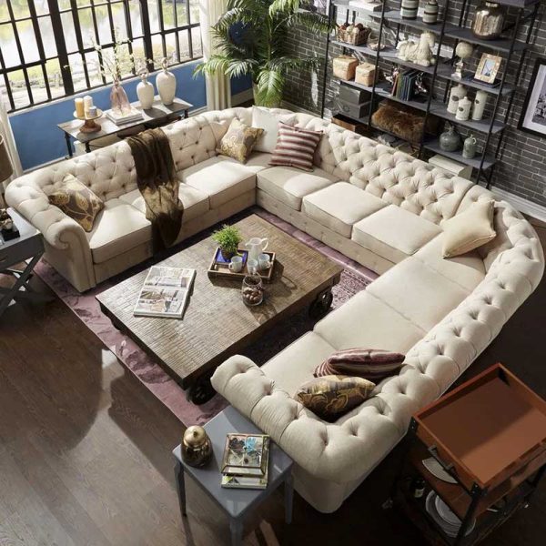 Scroll Arm Chesterfield Sofa in U-shaped