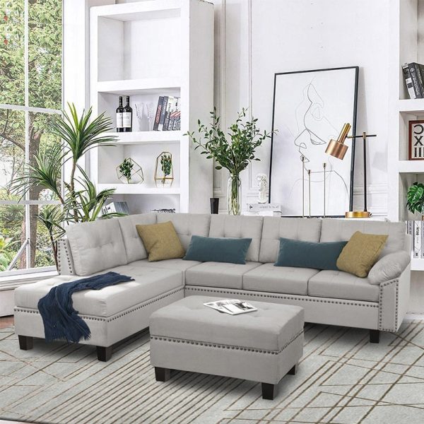 Sectional Sofa Set with Chaise and Storage Ottoman