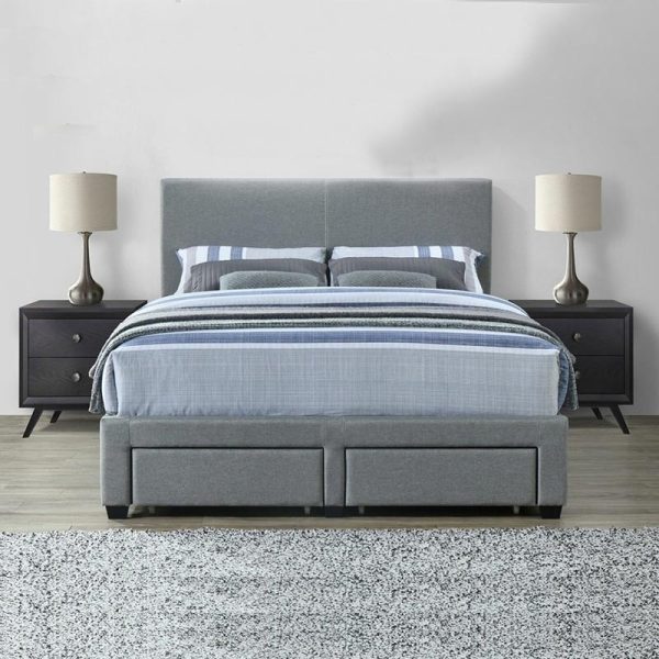 Storage Bed with Grey Fabric Covering