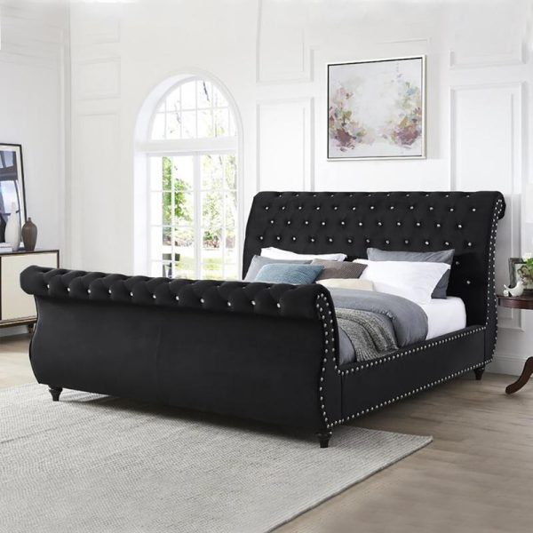 Upholstered Sleigh Bed with Tufting
