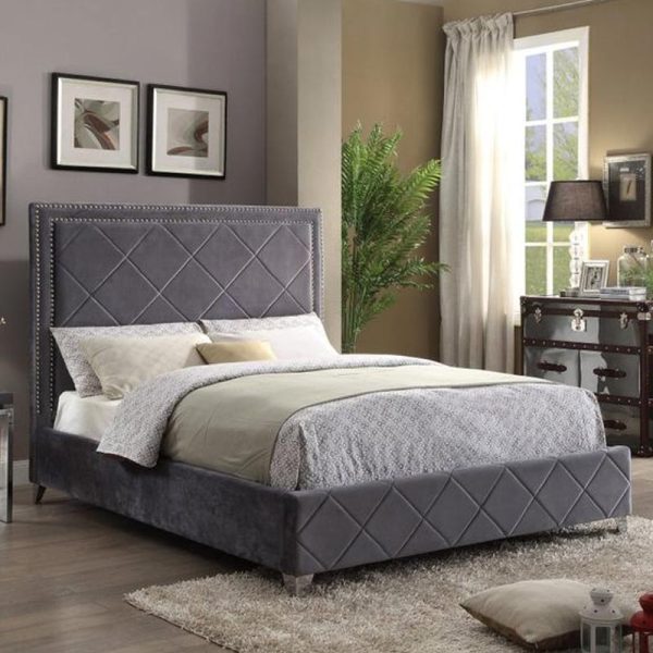 Velvet Platform Bed with Modern Style
