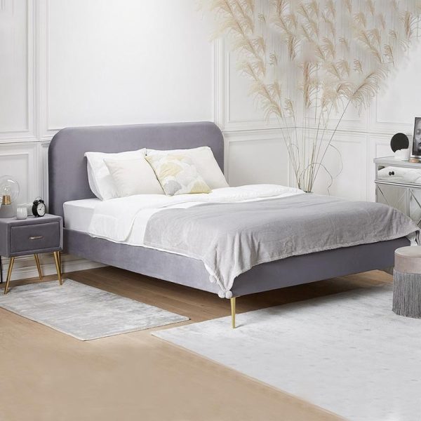 Velvet Upholstered King Size Bed