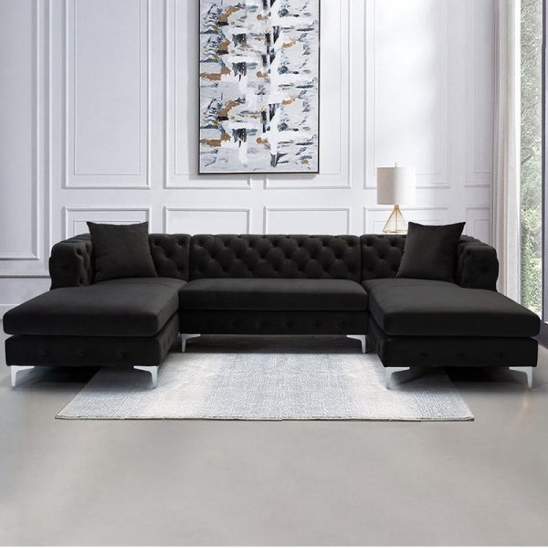 Velvet Upholstered U-Shaped Sofa