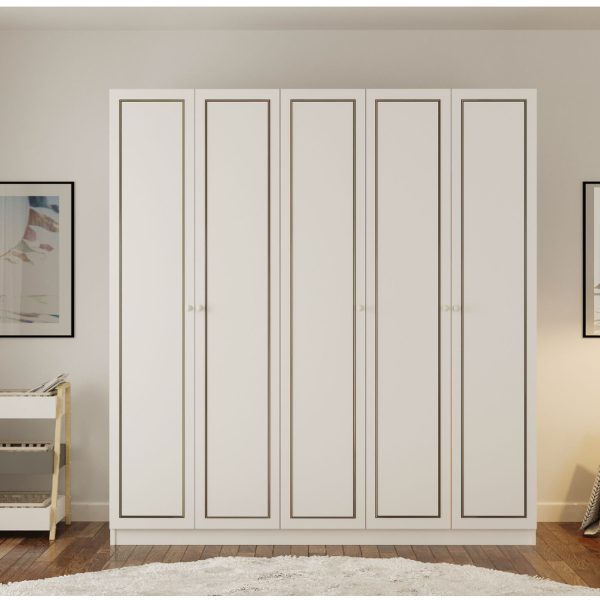 White-Luxurious Gold White 5 Door Wardrobe (4)