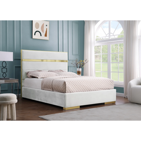 Luxury Velvet Ottoman Bed with Golden Finish