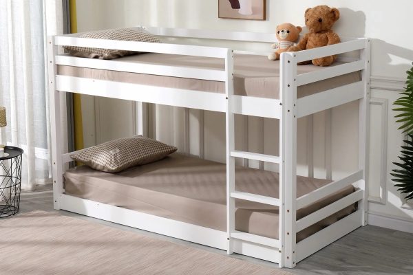Solid Wood Low Bunk Bed in Grey