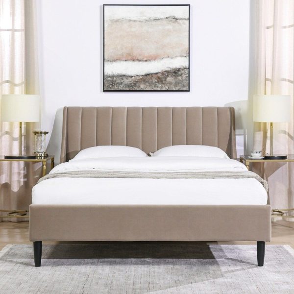 Vertical Line Fabric Upholstered Headboard Bed
