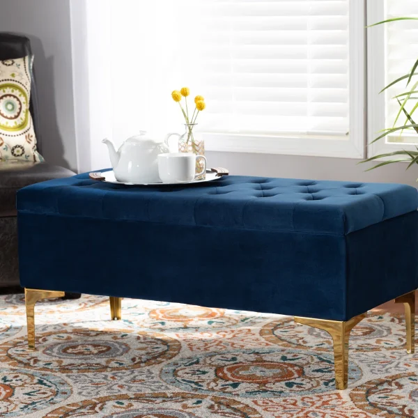 Wide Velvet Tufted Rectangle Ottoman With Storage