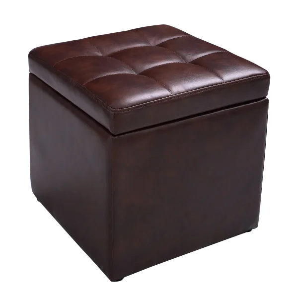 Brown Cube Pouffe Storage Ottoman