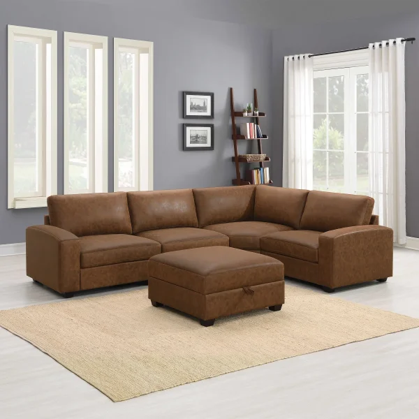 FSM Brown Large Linen Storage Sectional With Pillows
