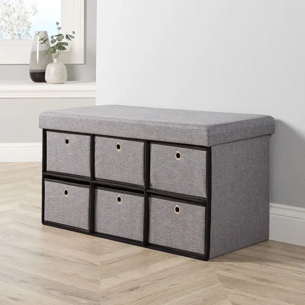 FSM Wide Rectangular 6 Drawer Storage Ottoman