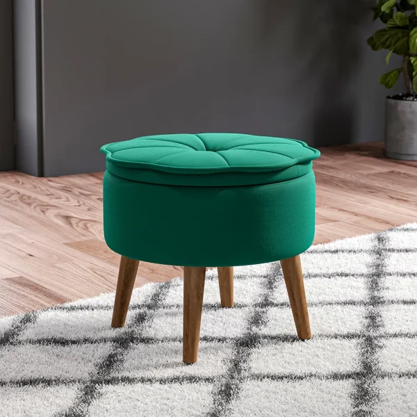 Alethea Wide Velvet Tufted Round Ottoman