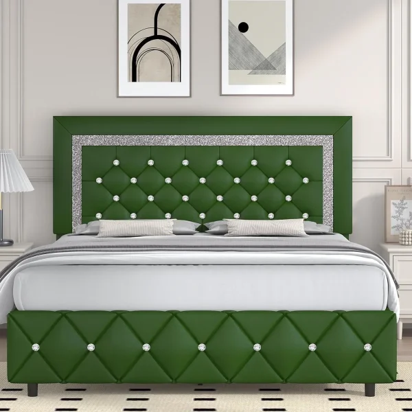 Modern Diamond Design Button Tufted Headboard Bed