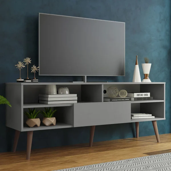 Madesa Modern TV Stand with 1 Door and 4 Shelves