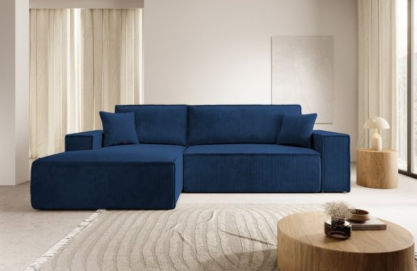 Left Hand Corduroy Corner Sofa Navy Blue
