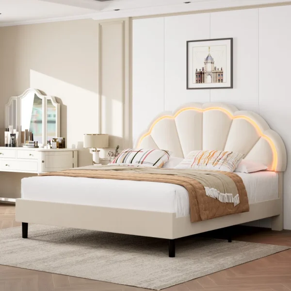 FSM Flower Silhouette Headboard Upholstered Platform Bed