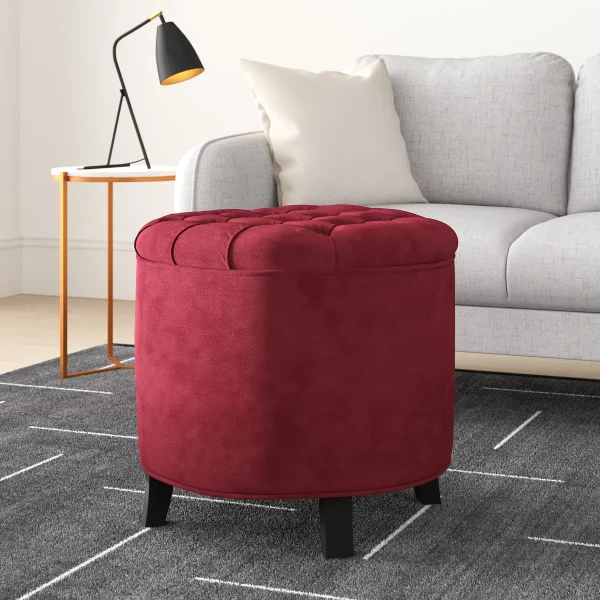 Elkville Velvet Tufted Round Ottoman