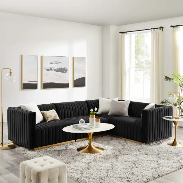 Conjure Channel Tufted Performance Velvet 4-Piece Sofa