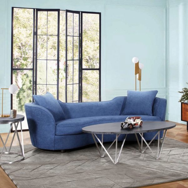 Benjara Curved Design Fabric Upholstered Sofa