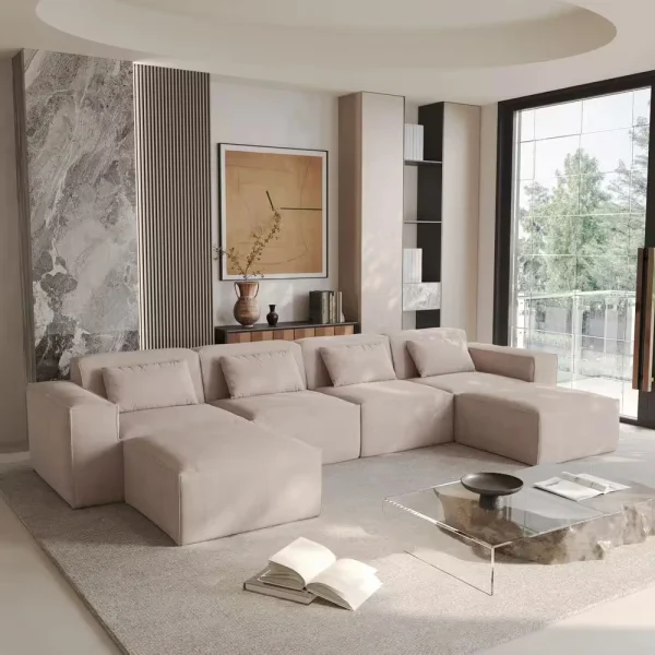 Square Arm 6-Piece Velvet U-Shaped Modular Sofa