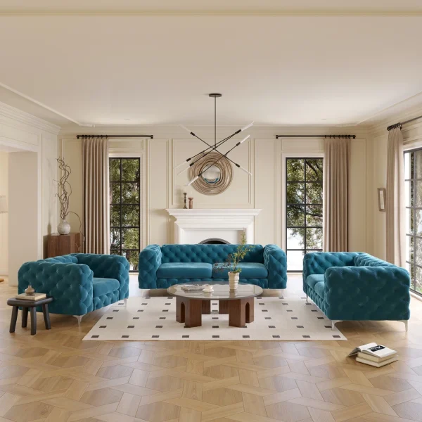 Corvus Aosta Tufted Velvet Chesterfield Sofa Set